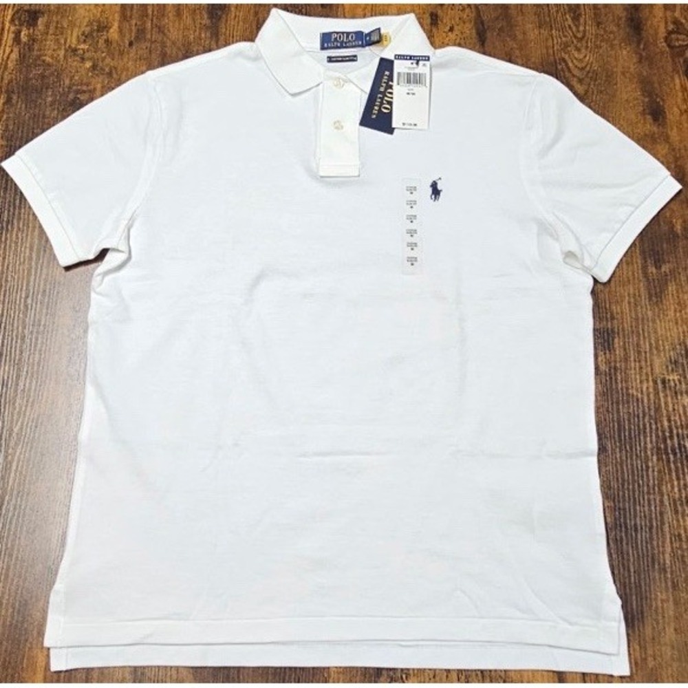 Polo Ralph Lauren Custom Slim Fit Mesh Polo White Shirt Men's Size Medium NWT